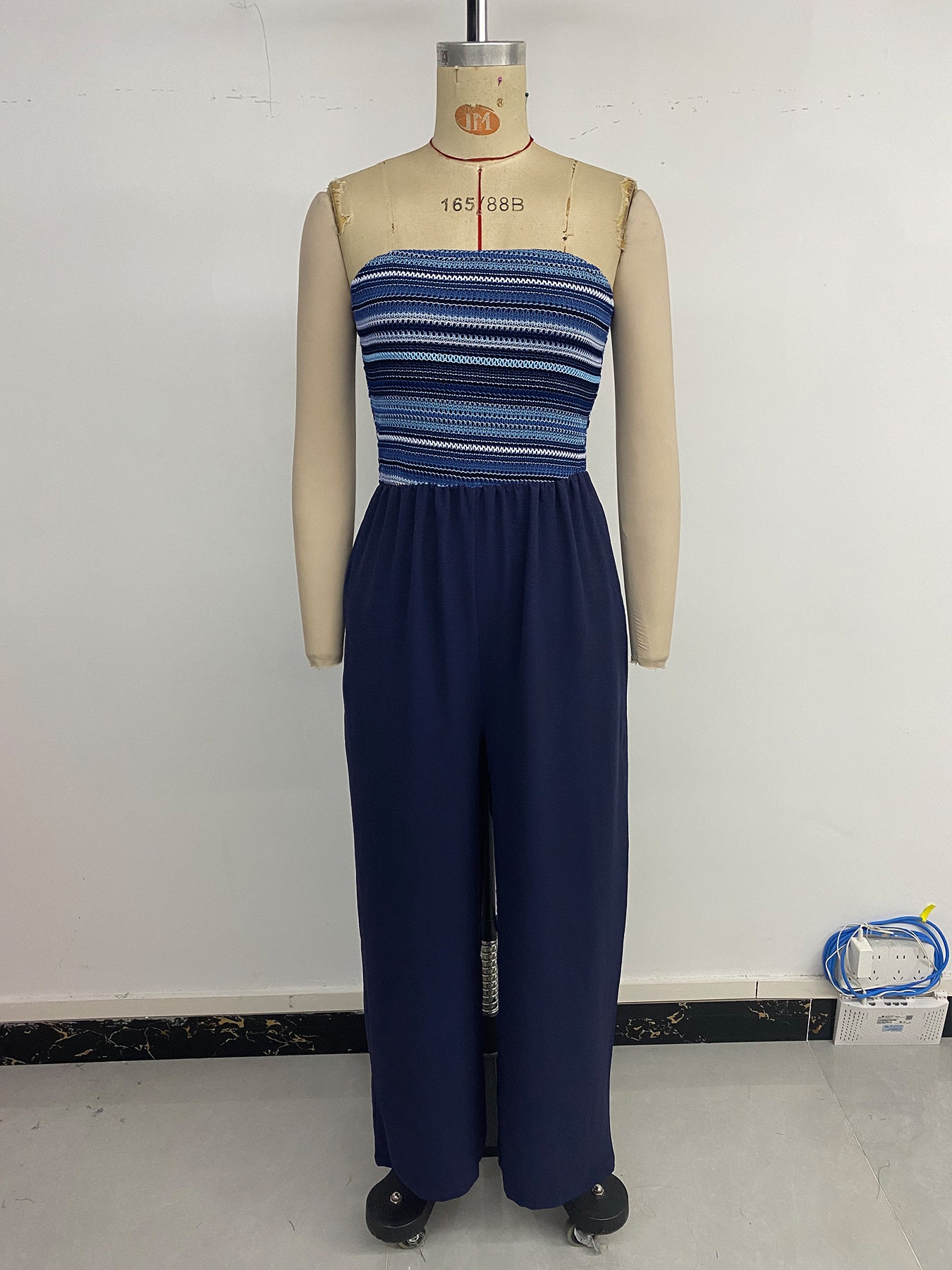 Navy Blue Strapless Jumpsuit
