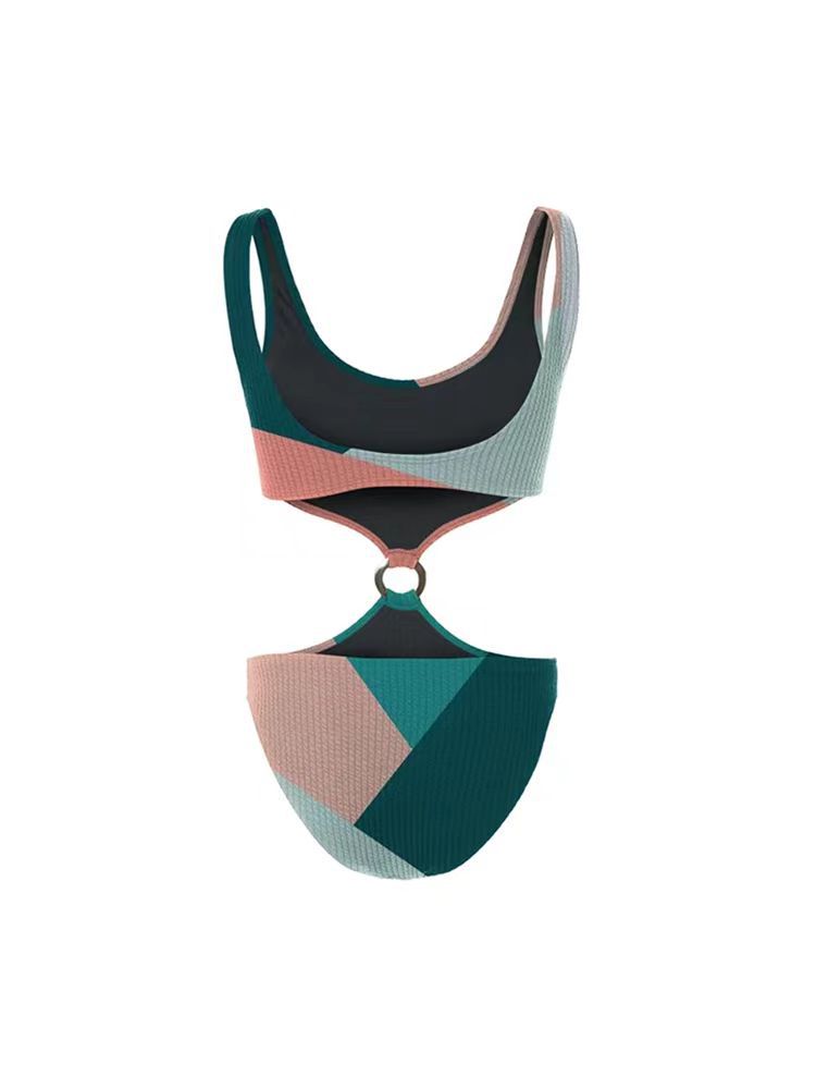 Pink and Green Abstract Print Cut-Out Monokini