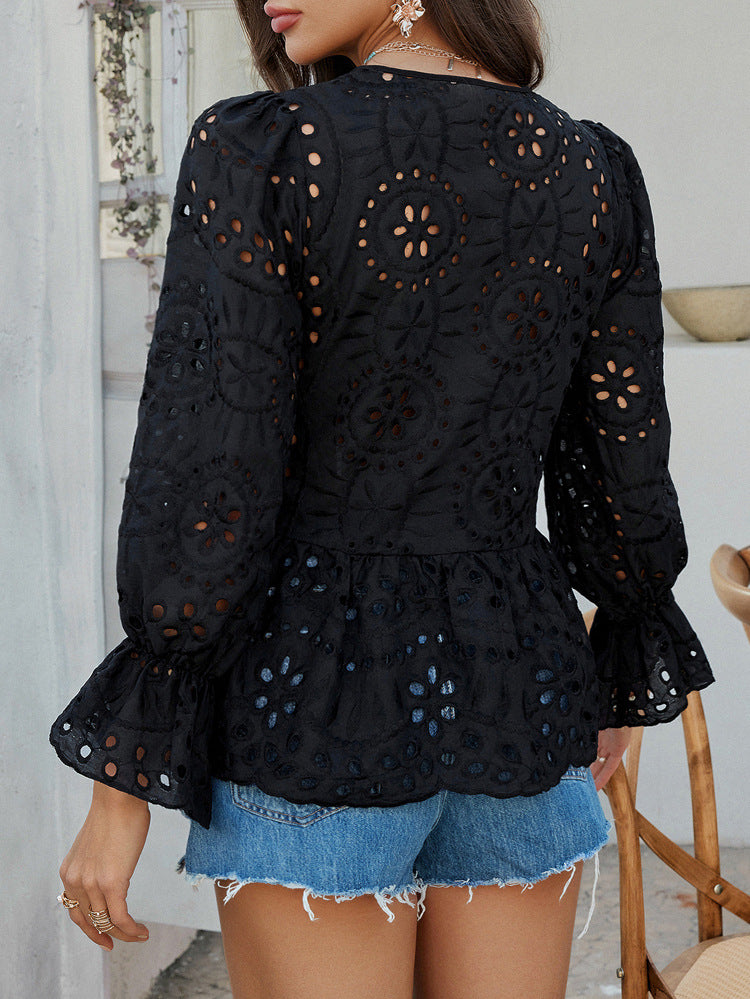 Long Sleeve Eyelet Top