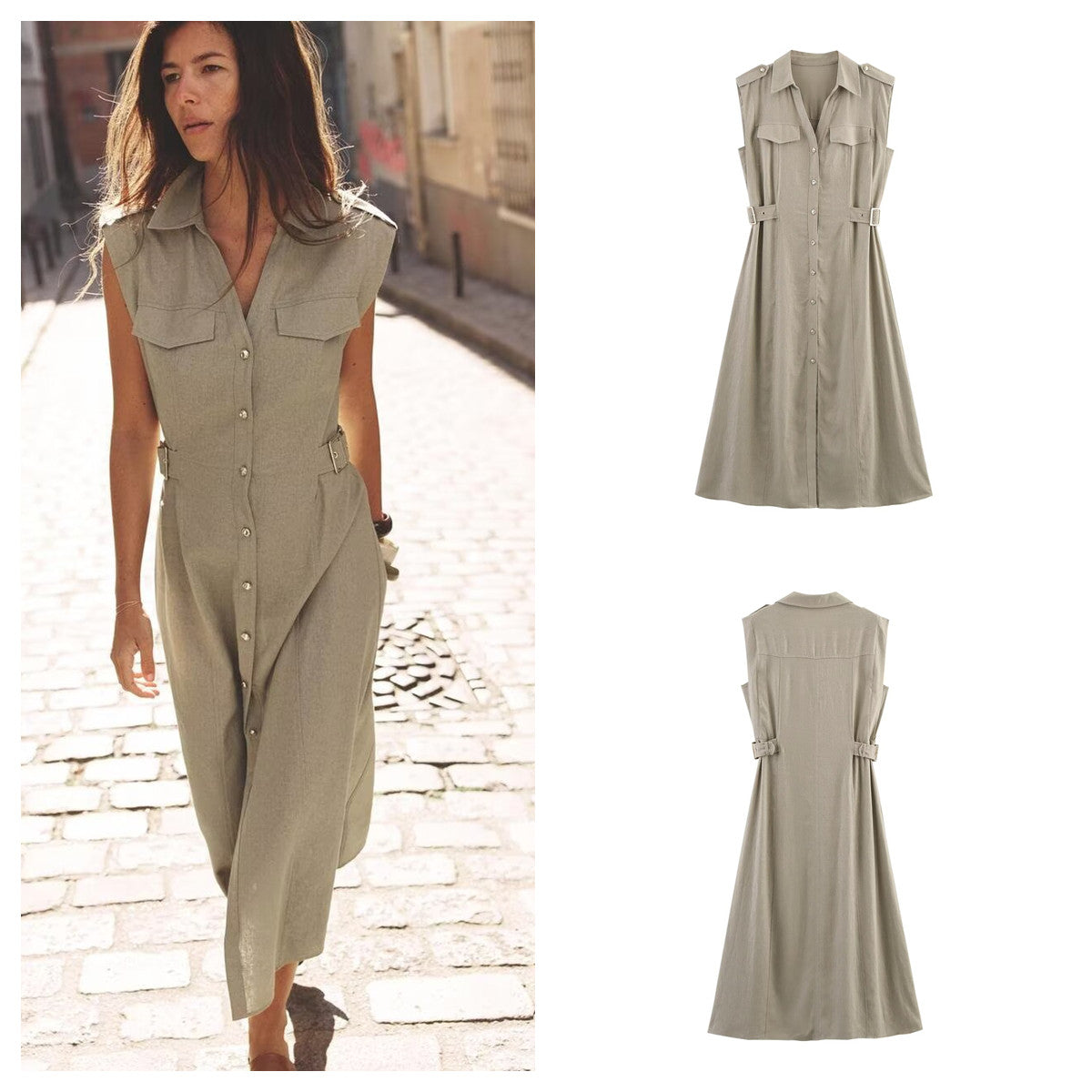 Utility-Chic Sleeveless Shirt Dress