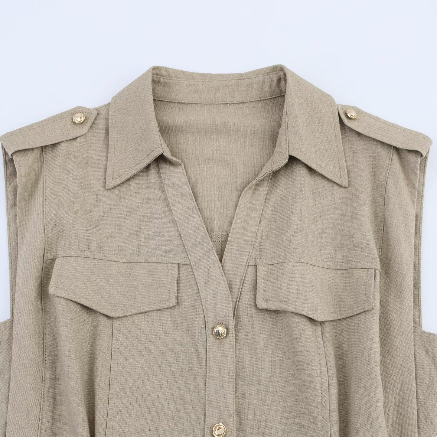 Utility-Chic Sleeveless Shirt Dress
