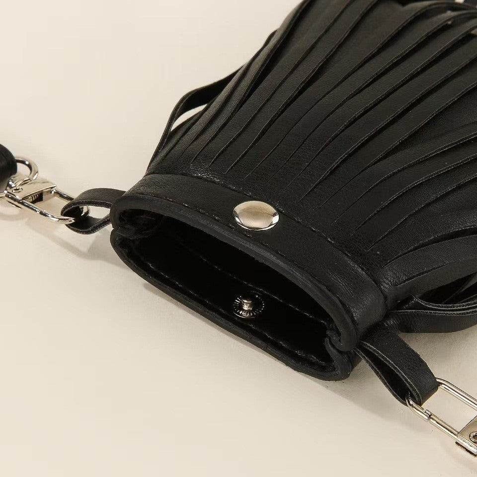 Black Faux Leather Fringe Belt Bag