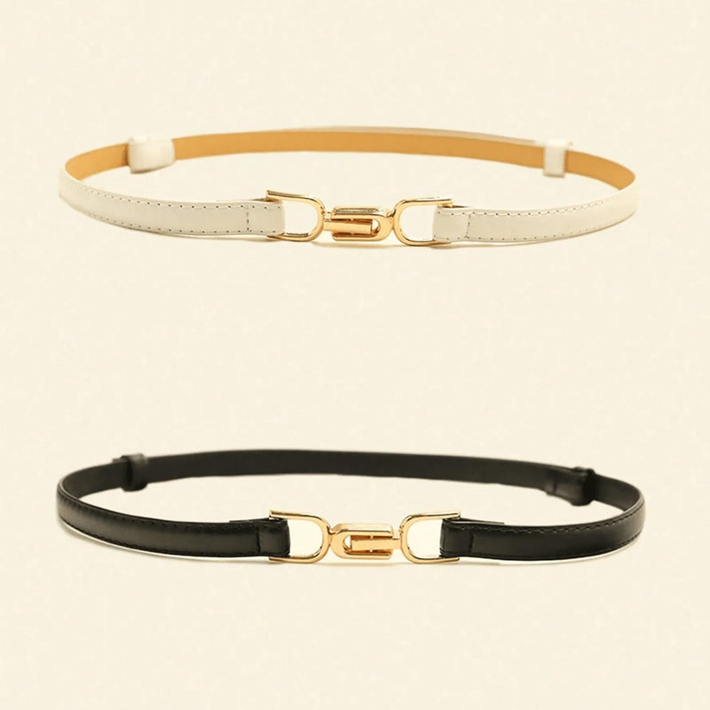 Set of 2 Minimalist Belts with Gold Link Buckle