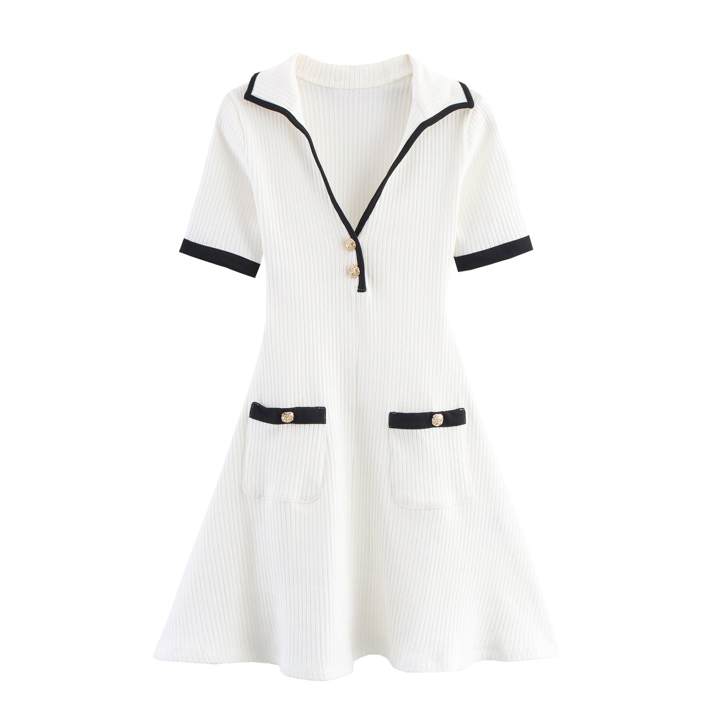 Contrast Trim Ribbed Polo Dress