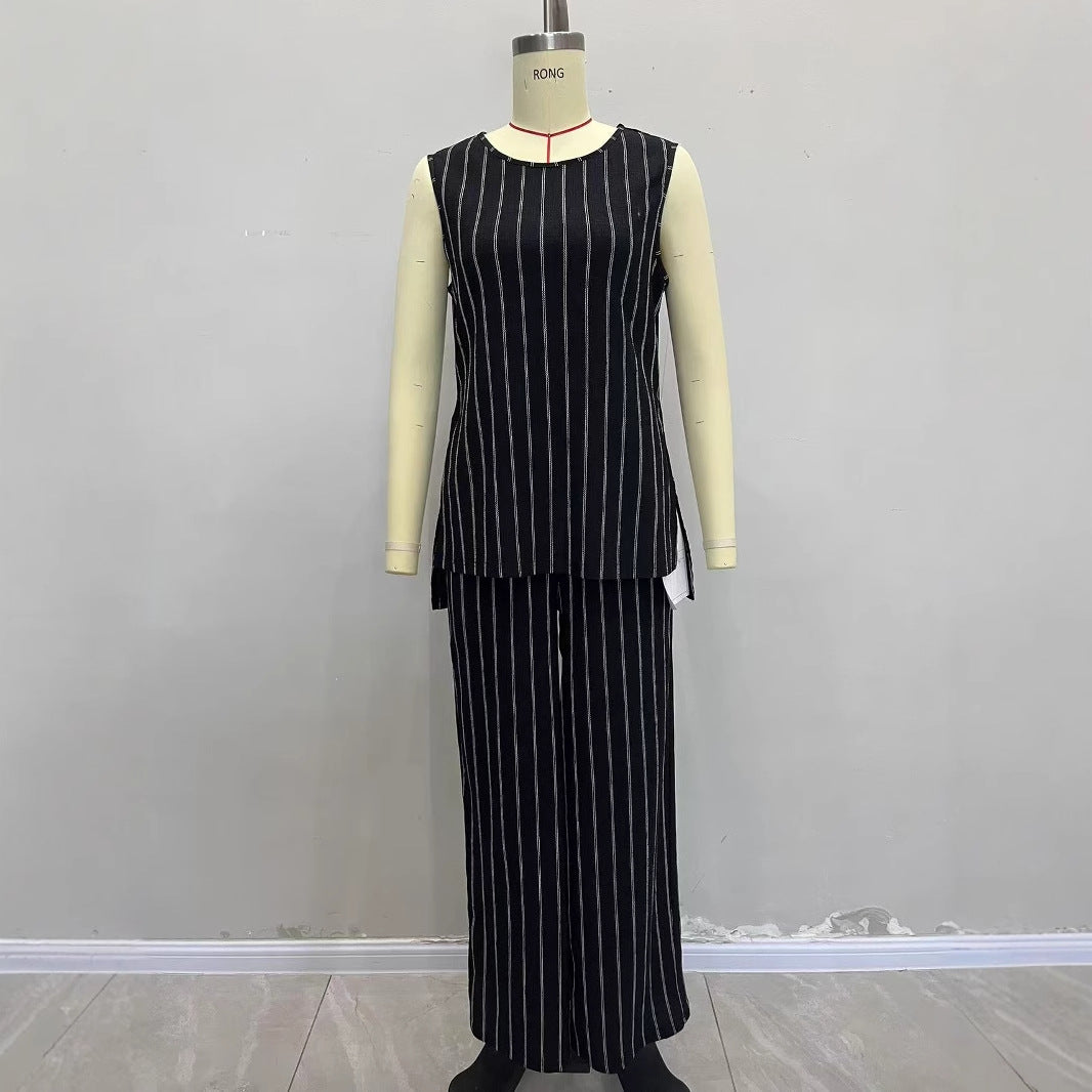 Sleeveless Striped Pant Set