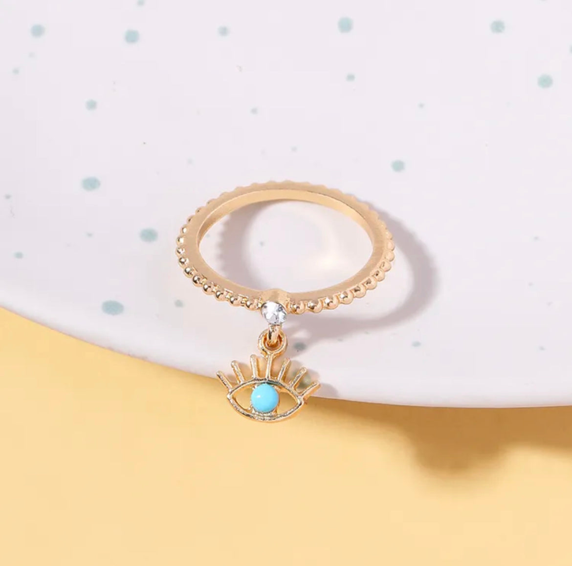 Turquoise and Gold Evil Eye Charm Ring