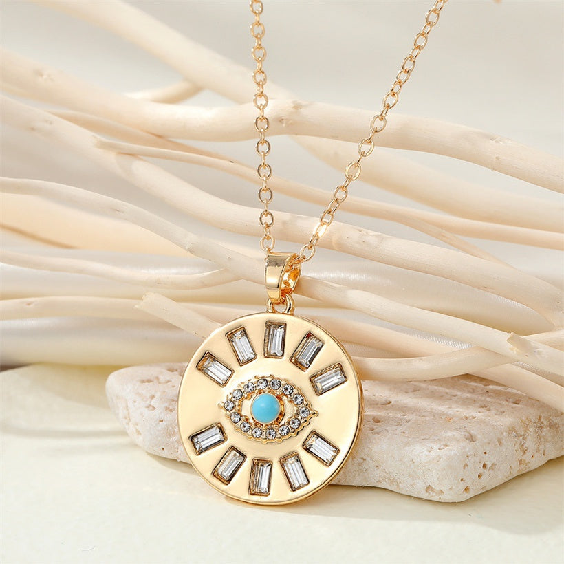 Turquoise and Gold Evil Eye Medallion