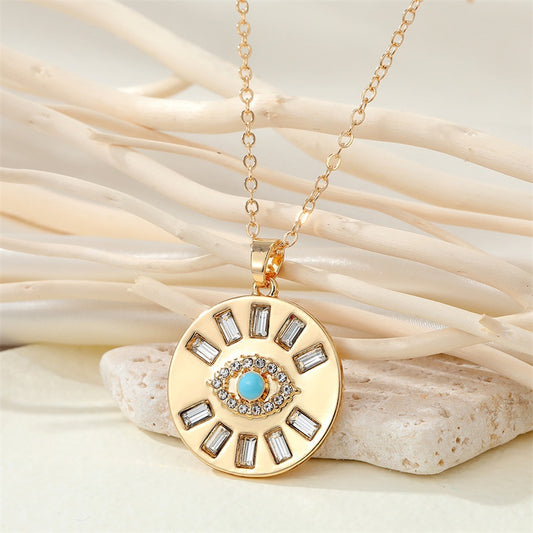 Evil Eye Coin Pendant with Gold Chain
