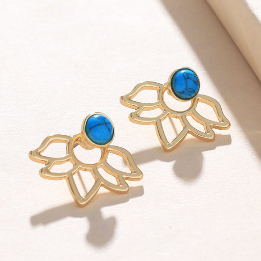 Turquoise and Gold Lotus Studs
