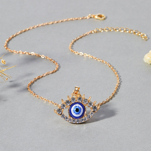 Rhinestone Evil Eye Pendant with Gold Chain