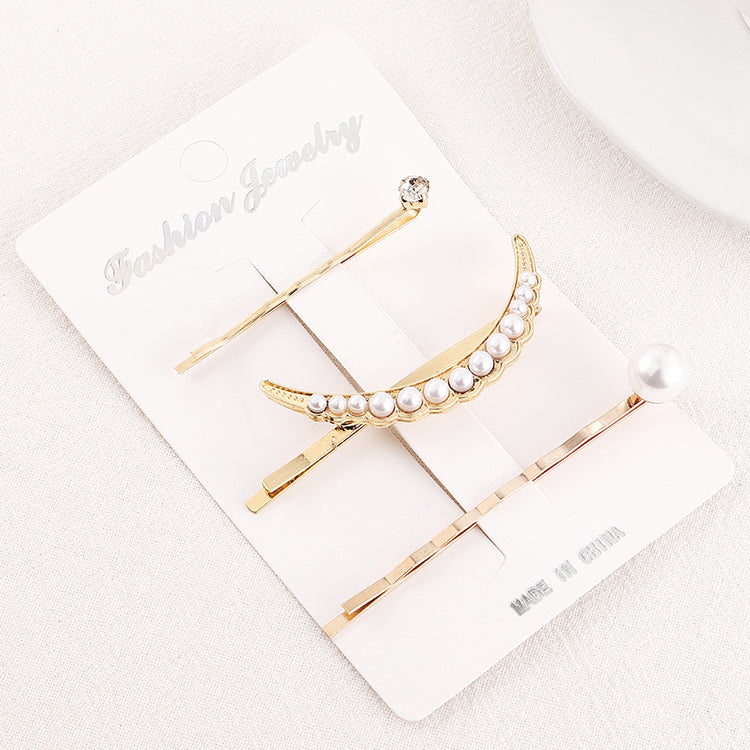 Pearl Inlaid Crescent Moon Hair Pin Set