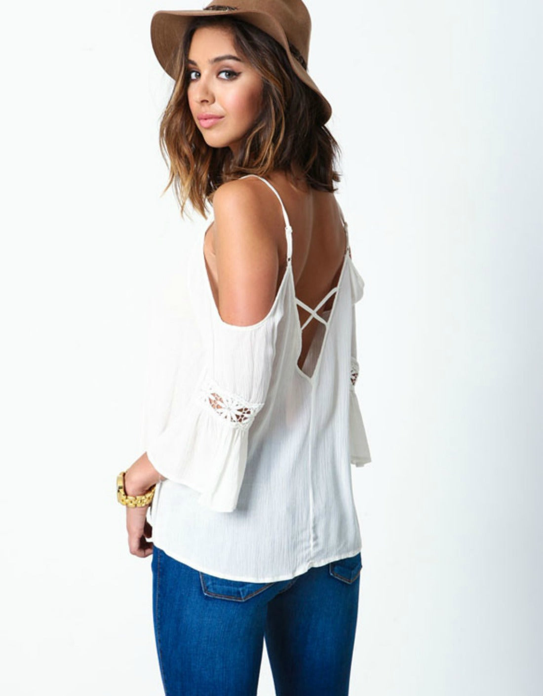 Summer Breeze White Cold Shoulder Top