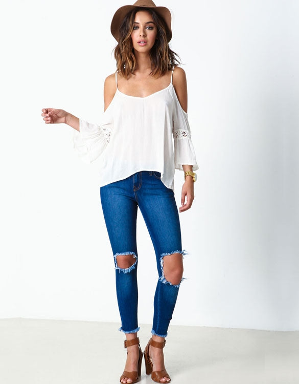 Summer Breeze White Cold Shoulder Top