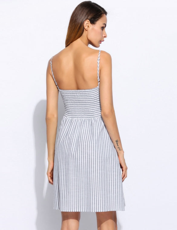 Havana Spaghetti Strap Cut-Out Striped Dress