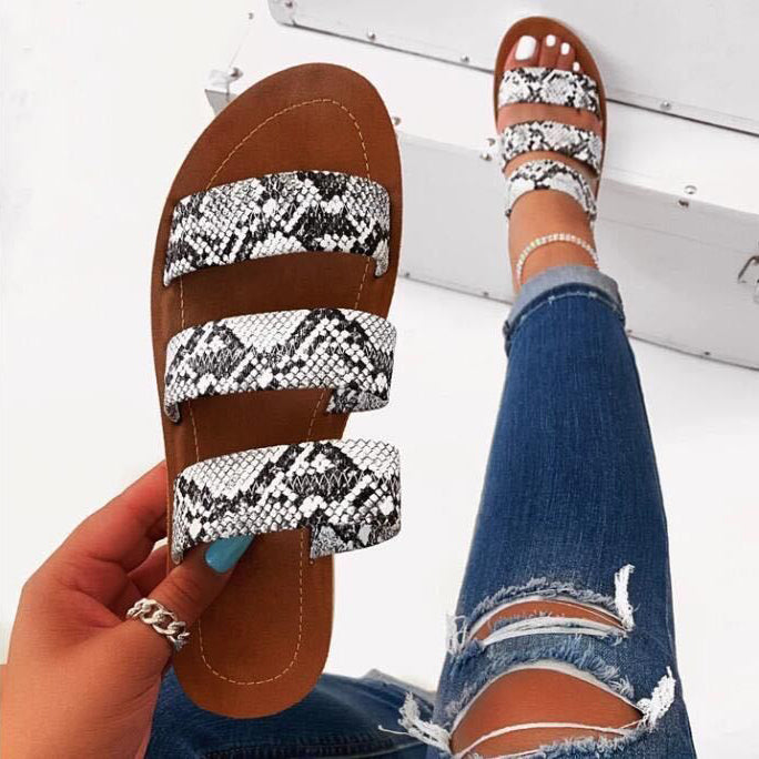 Black and White Snakeskin Print Flats