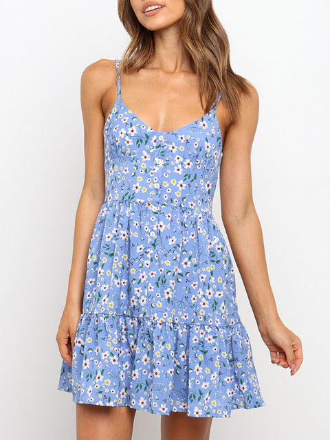 Blue and White Floral Slip Dress