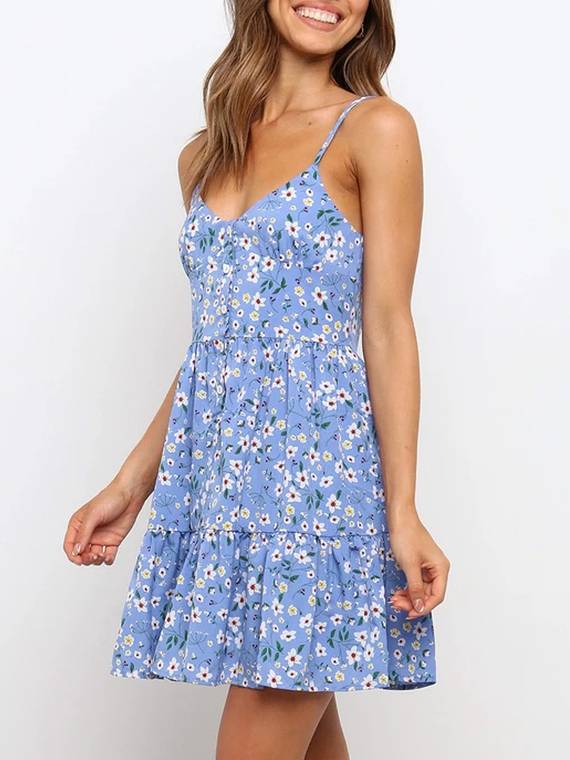 Blue and White Floral Slip Dress