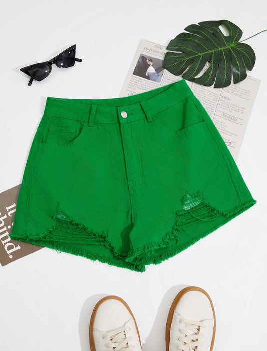 Green Ripped Shorts