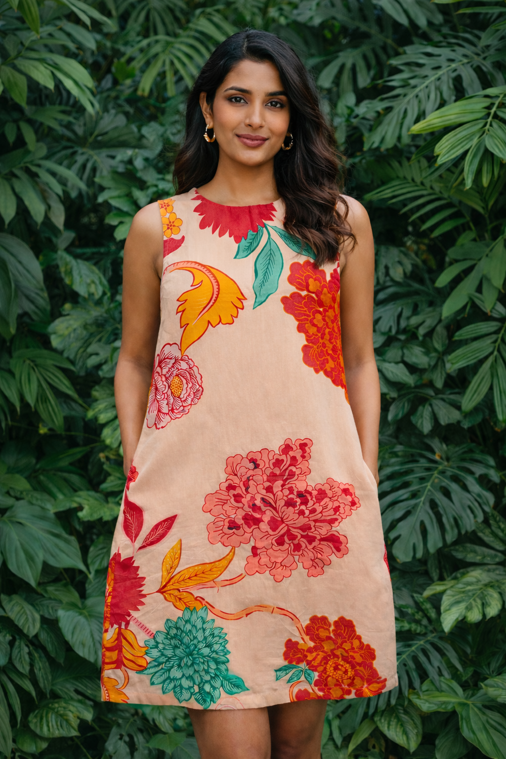 Tropical Bloom Cotton Shift Dress