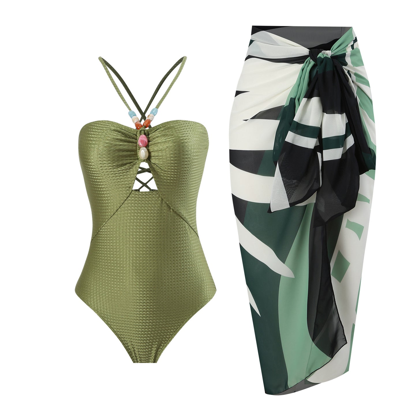 Textured Olive Green Swimsuit
