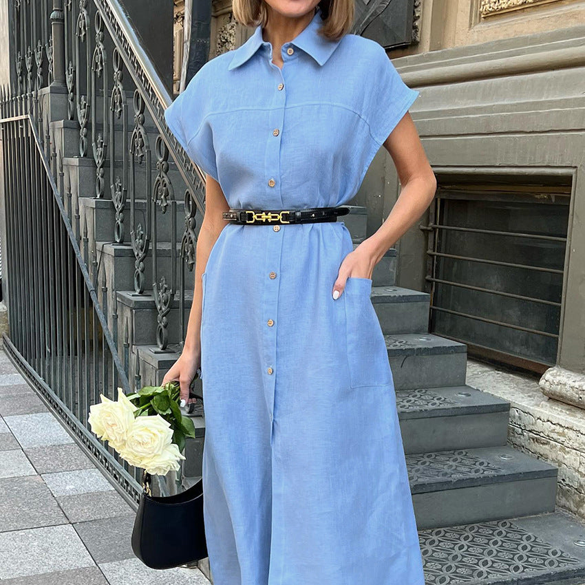 Wide Sleeve Midi Shirt Dress