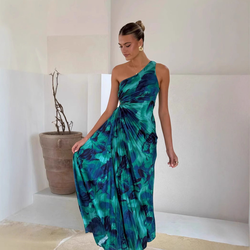 Shades of the Sea One Shoulder Maxi Dress