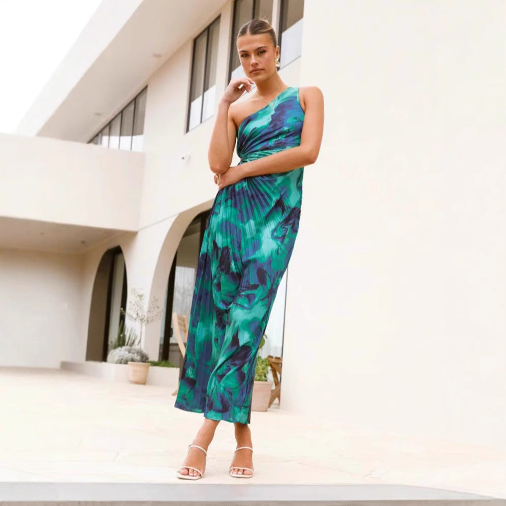 Shades of the Sea One Shoulder Maxi Dress
