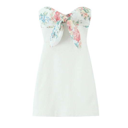 Soft-Girl White Mini Dress with Statement Bow