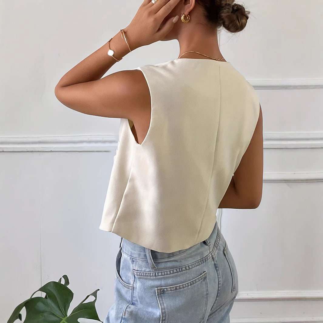 Cream Gold Button Pocket Vest