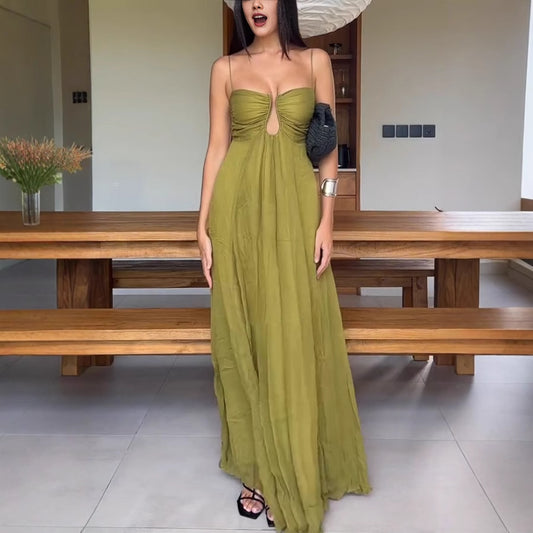 Olive Green Sculpted Bust Maxi Dress