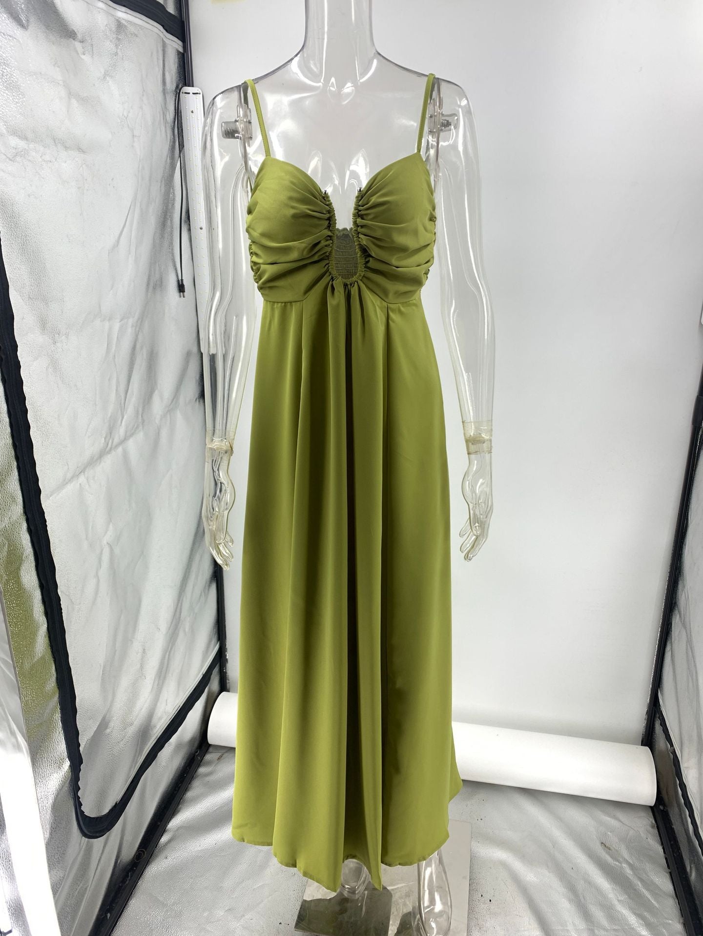 Olive Green Sculpted Bust Maxi Dress