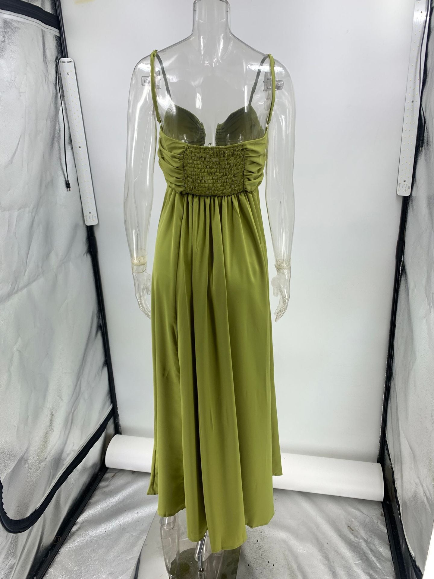 Olive Green Sculpted Bust Maxi Dress