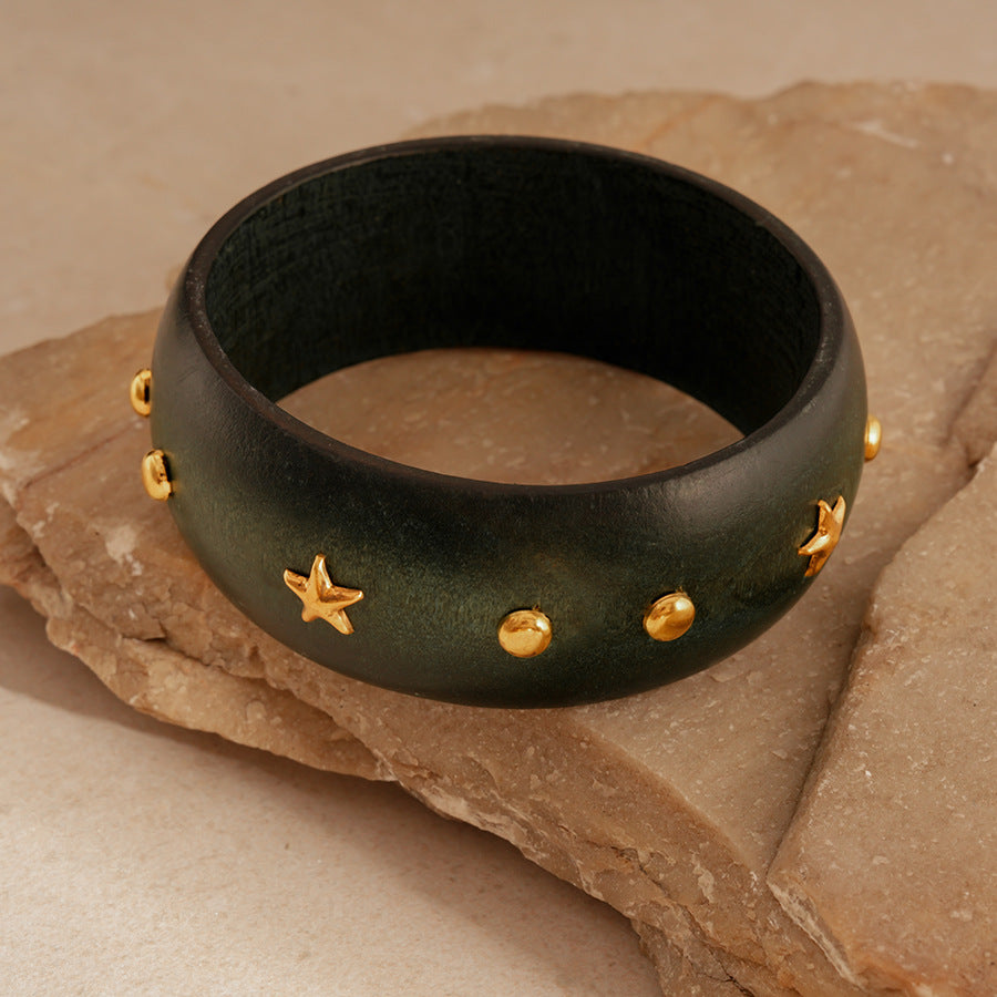 Gold Studded Wooden Bracelet
