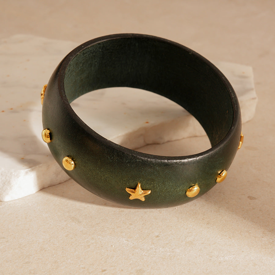 Gold Studded Wooden Bracelet