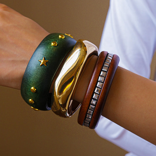 Gold Studded Wooden Bracelet