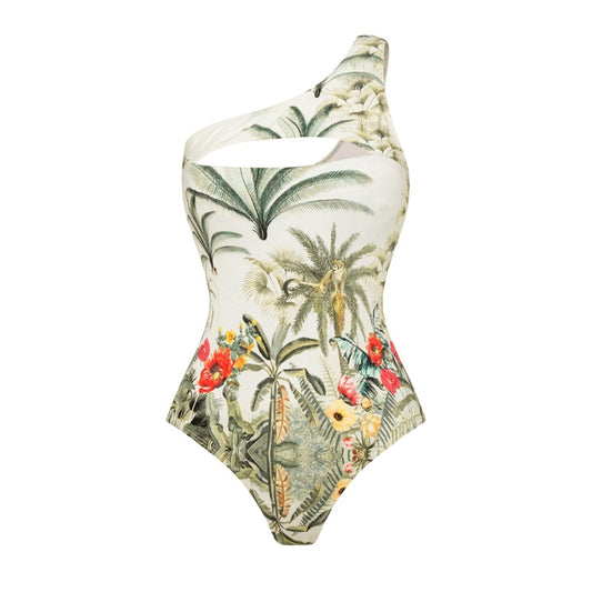 Tropical One Shoulder Cut-Out Swimsuit