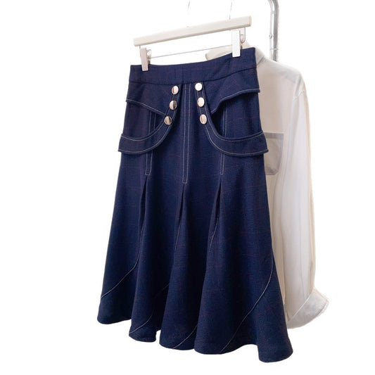 Blue Pleated Midi Skirt