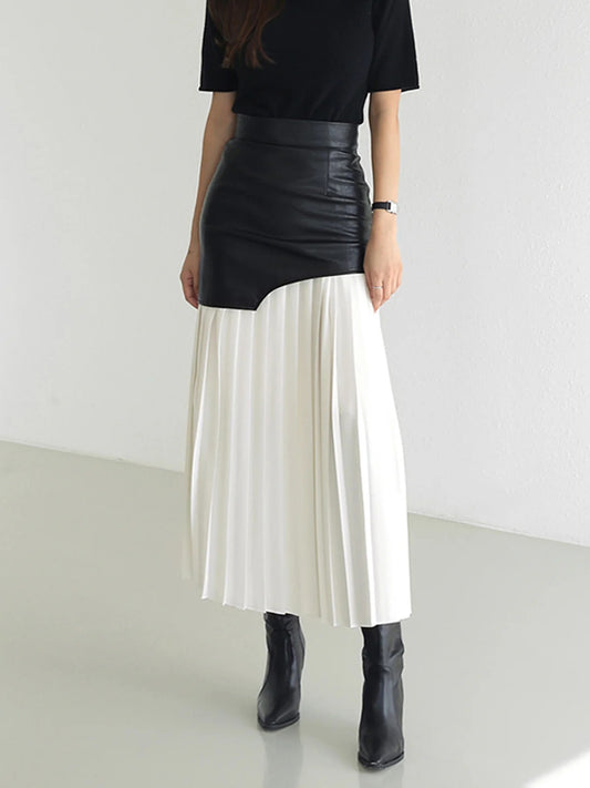 Leather Pleated Midi Skirt