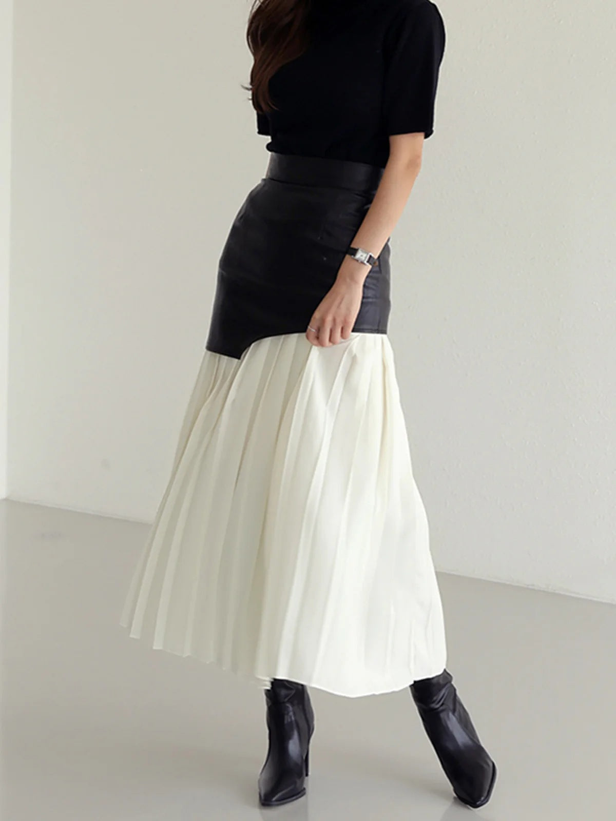 Leather Pleated Midi Skirt