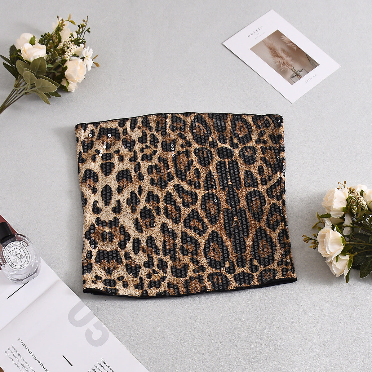 Strapless Sequin Leopard Print Top