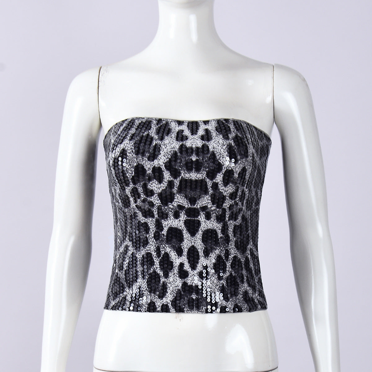 Strapless Sequin Leopard Print Top