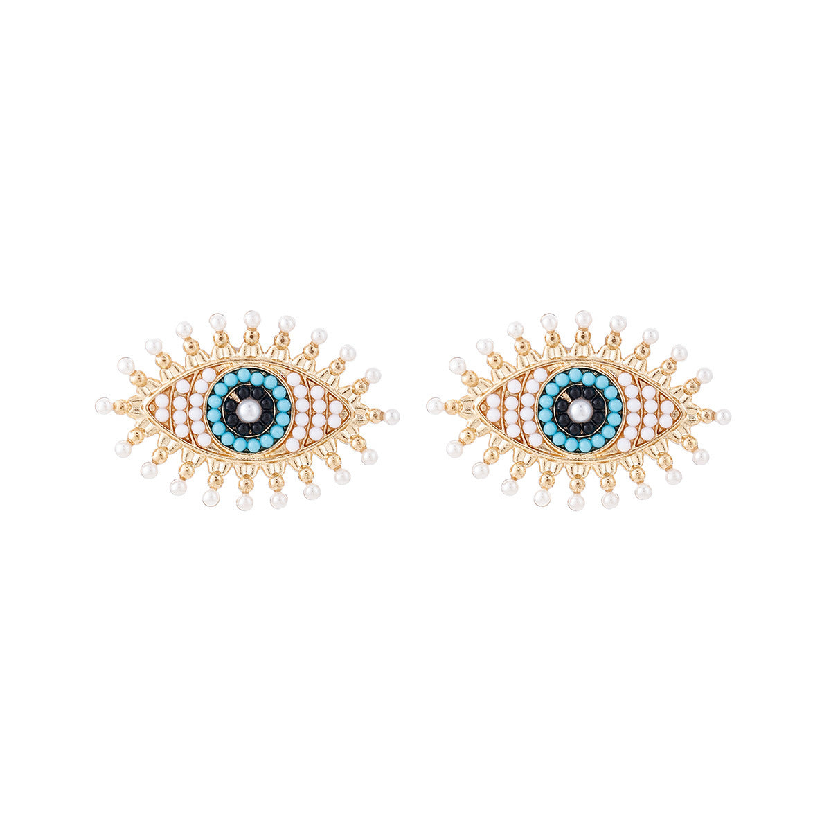Turquoise and Pearl Evil Eye Studs