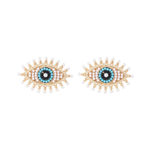 Turquoise and Pearl Evil Eye Studs