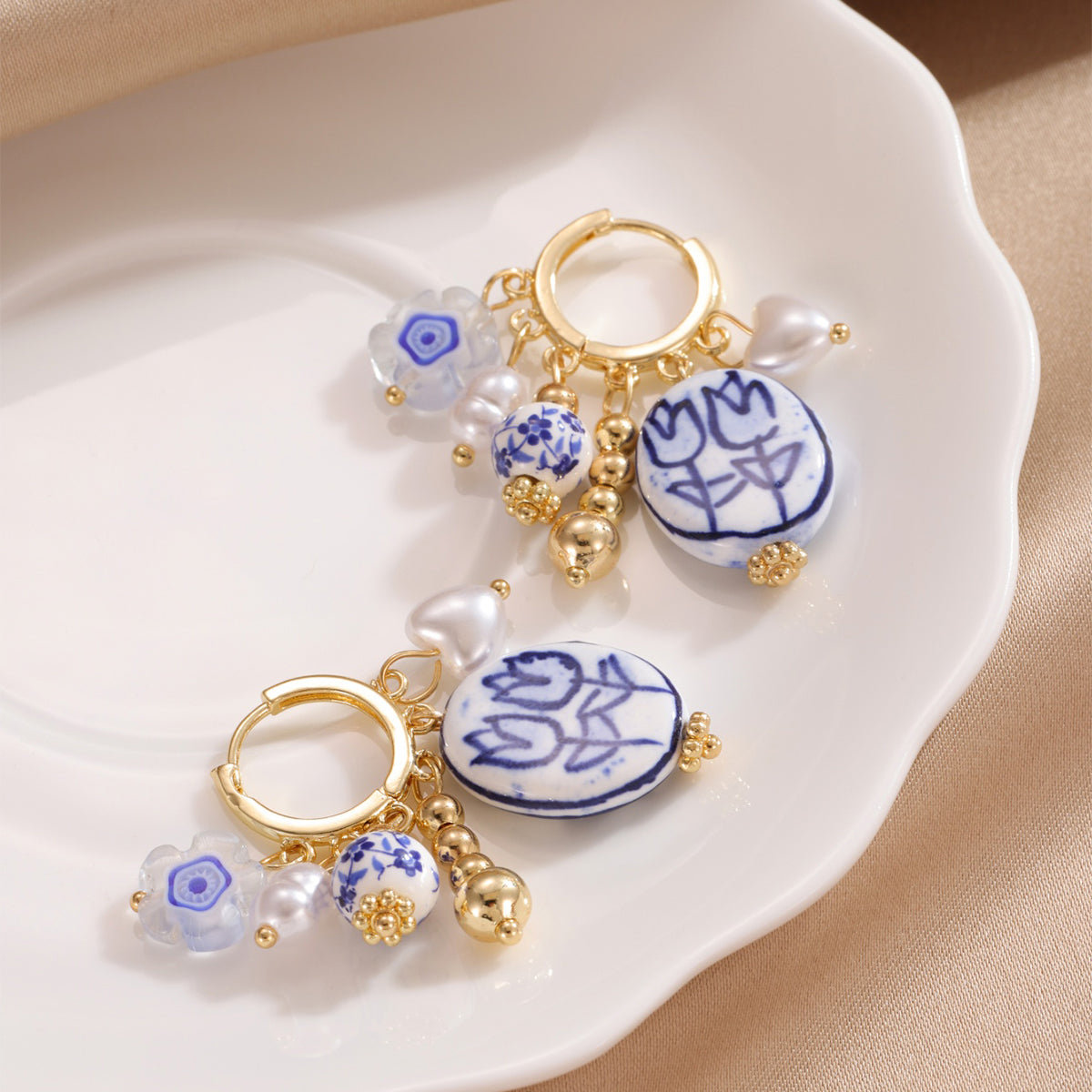Vintage Blue and White Hoop Earrings