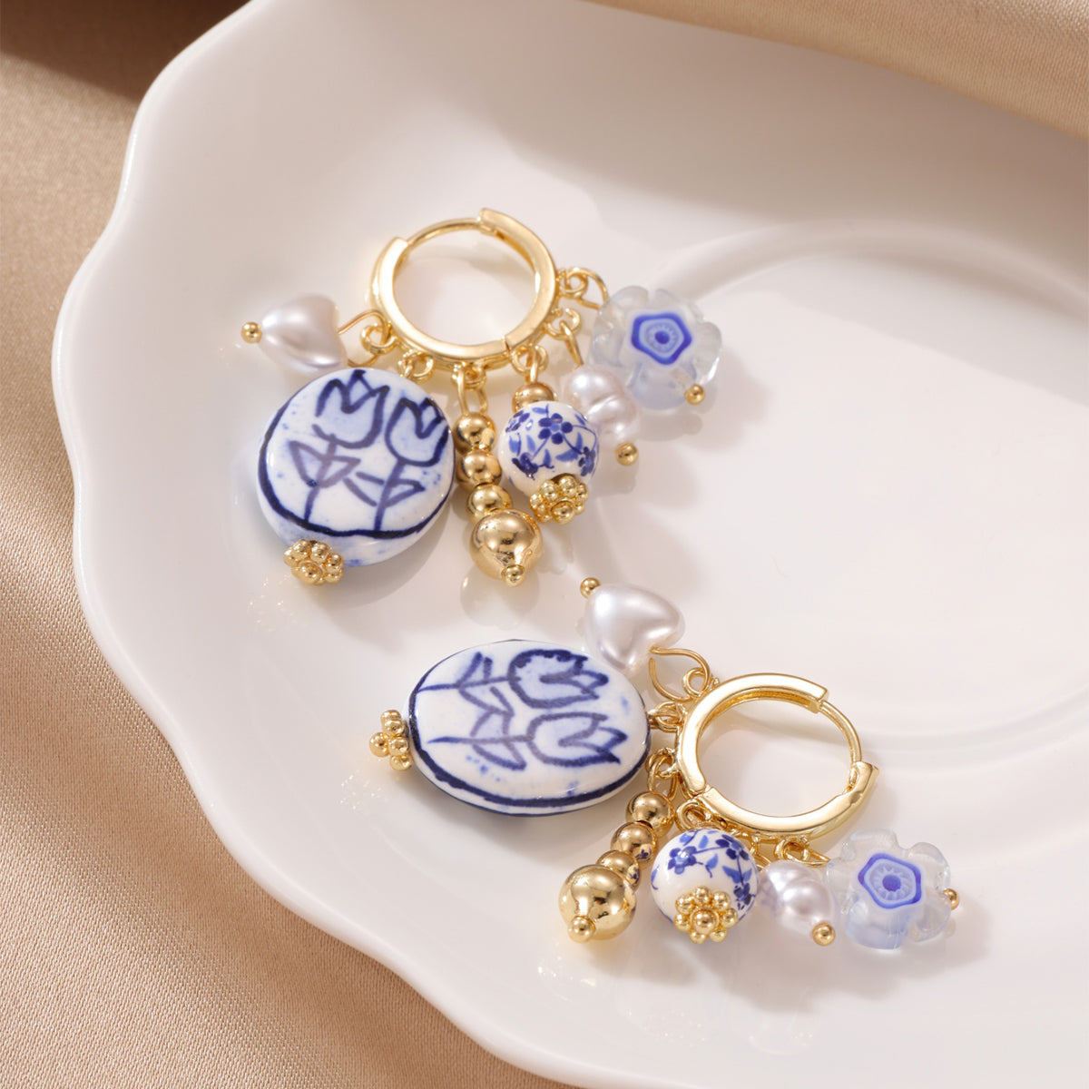 Vintage Blue and White Hoop Earrings