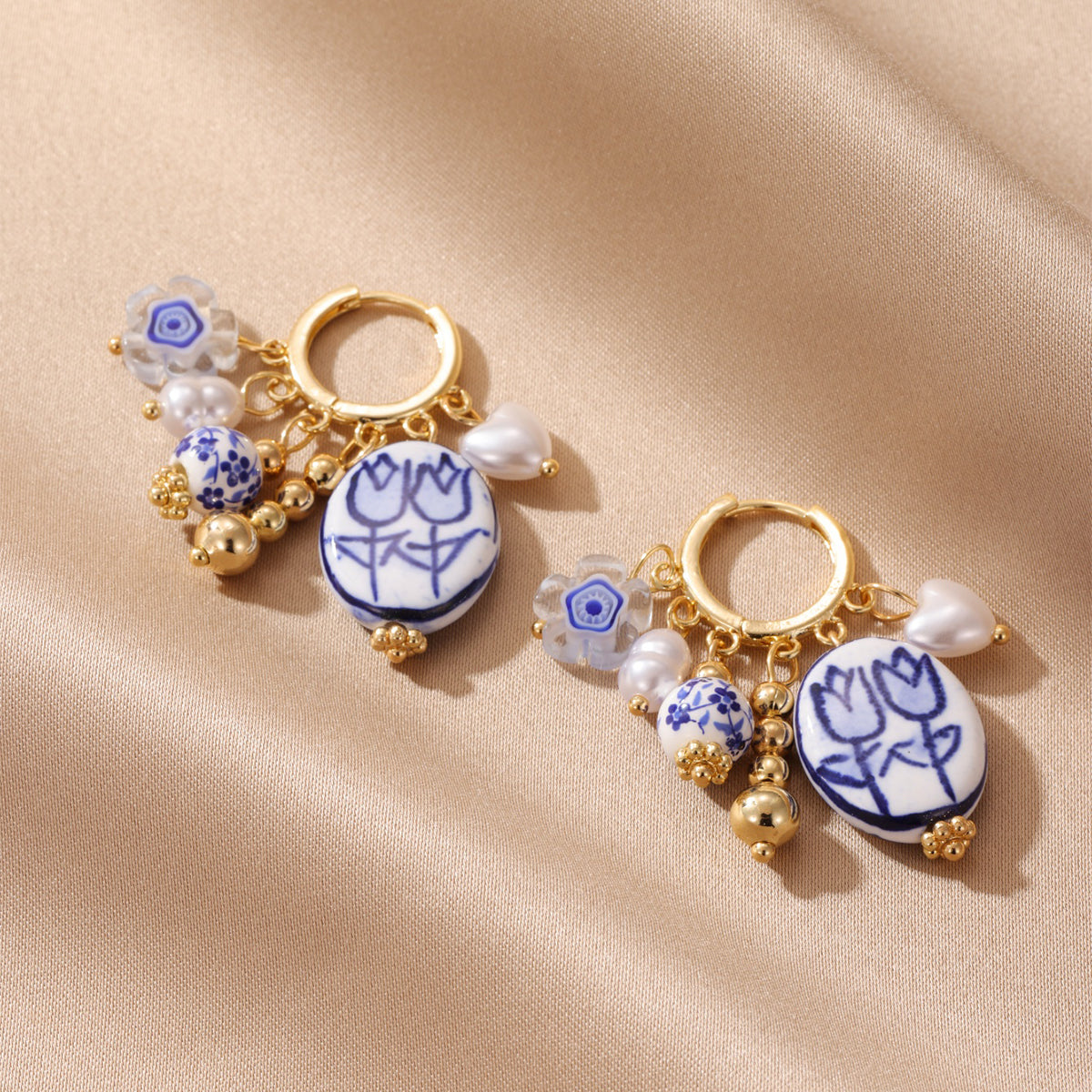 Vintage Blue and White Hoop Earrings