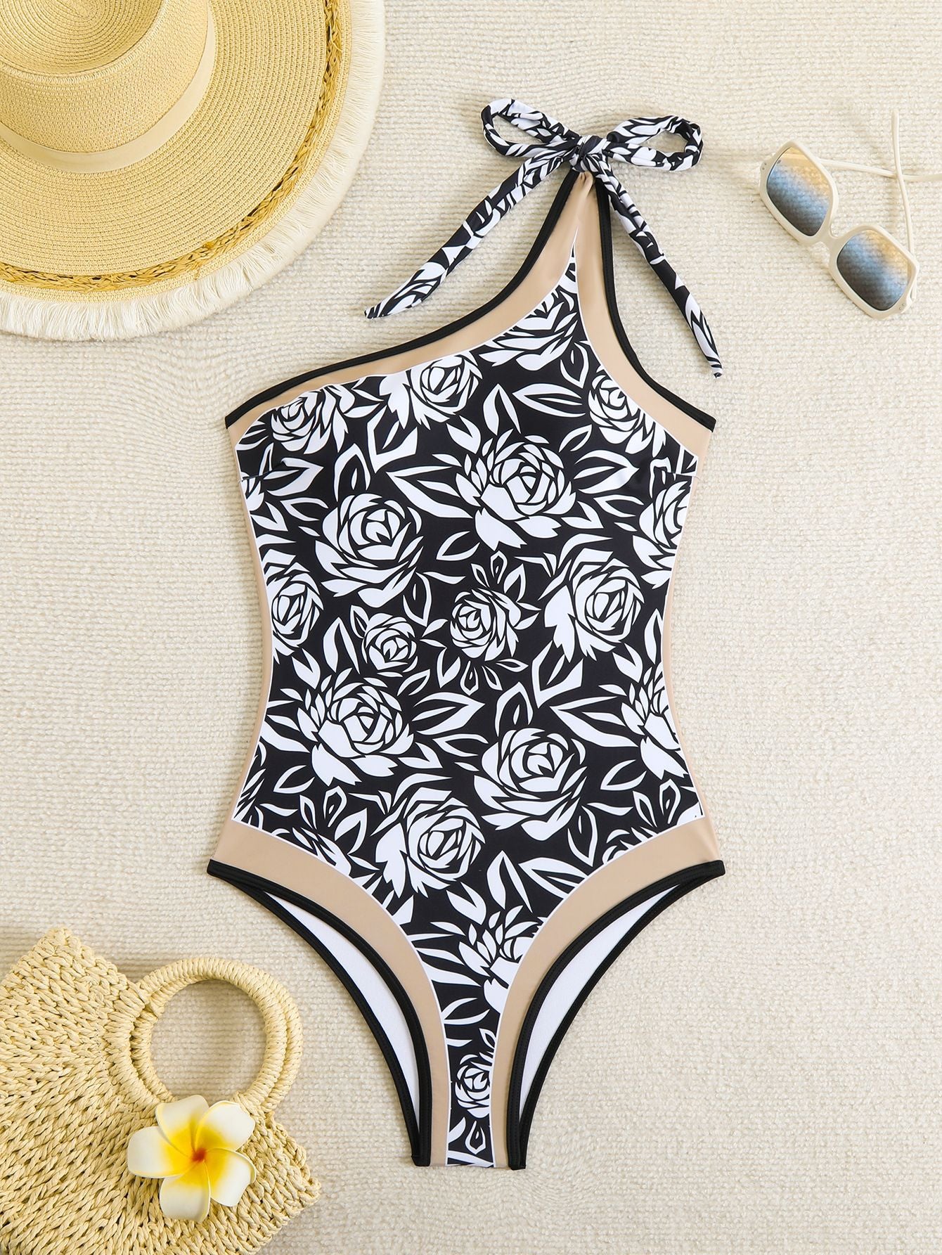 Rose Noir One Shoulder Swimsuit
