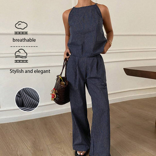 Wide Leg Striped Pant Set