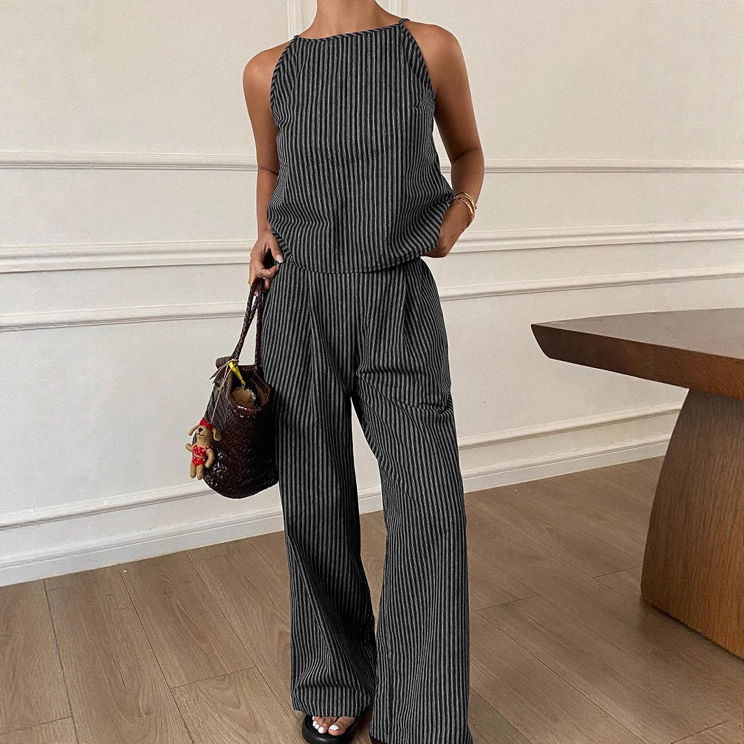 Wide Leg Striped Pant Set