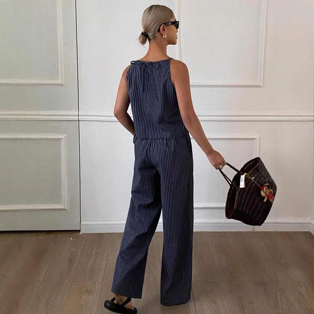 Wide Leg Striped Pant Set